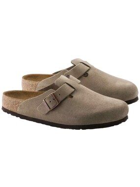 Birkenstock Boston Soft Footbed Taupe Suede Clogs Unisex Size 42 Wms 11 Mens 9
